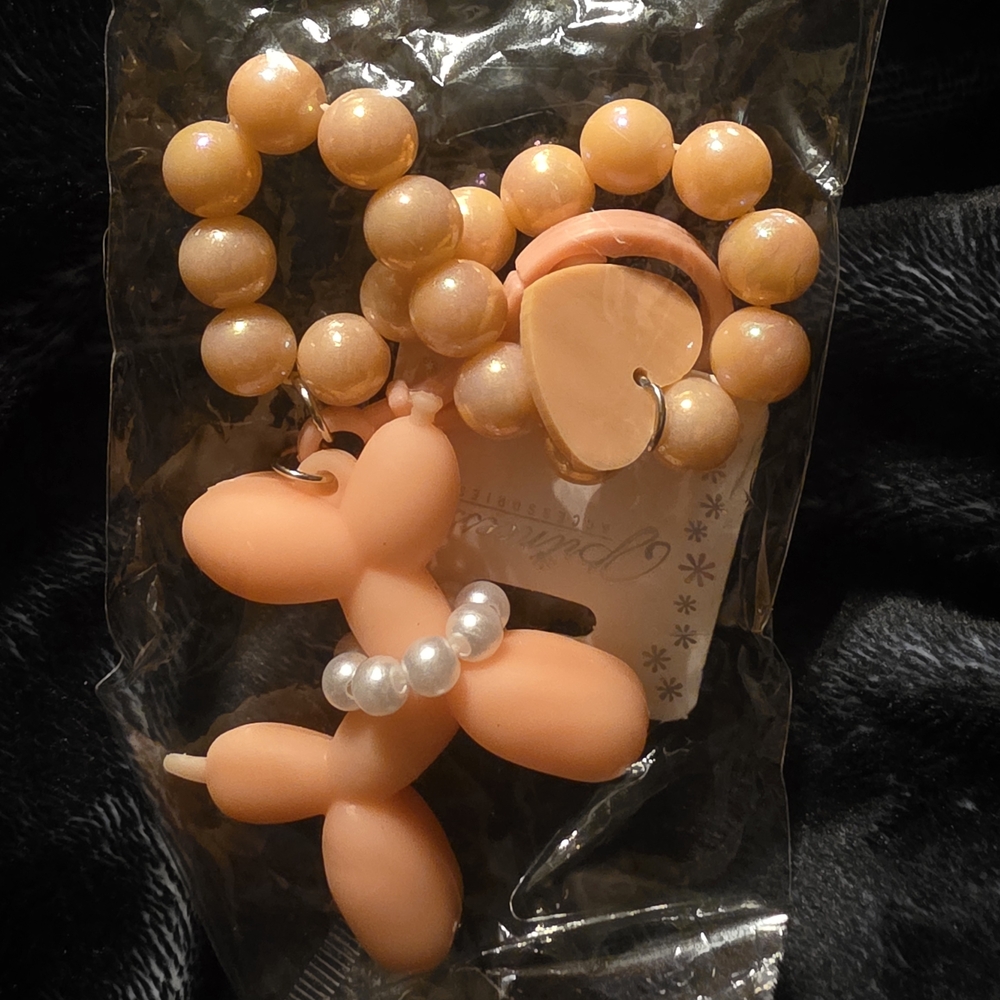 Peach Balloon Dog Keychain with Beads